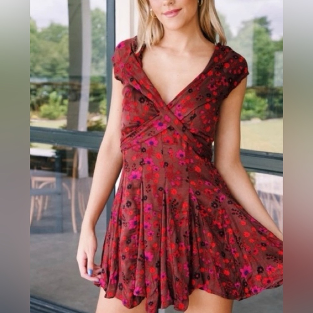 Free People spring summer mini dress floral boho bow cottagecore